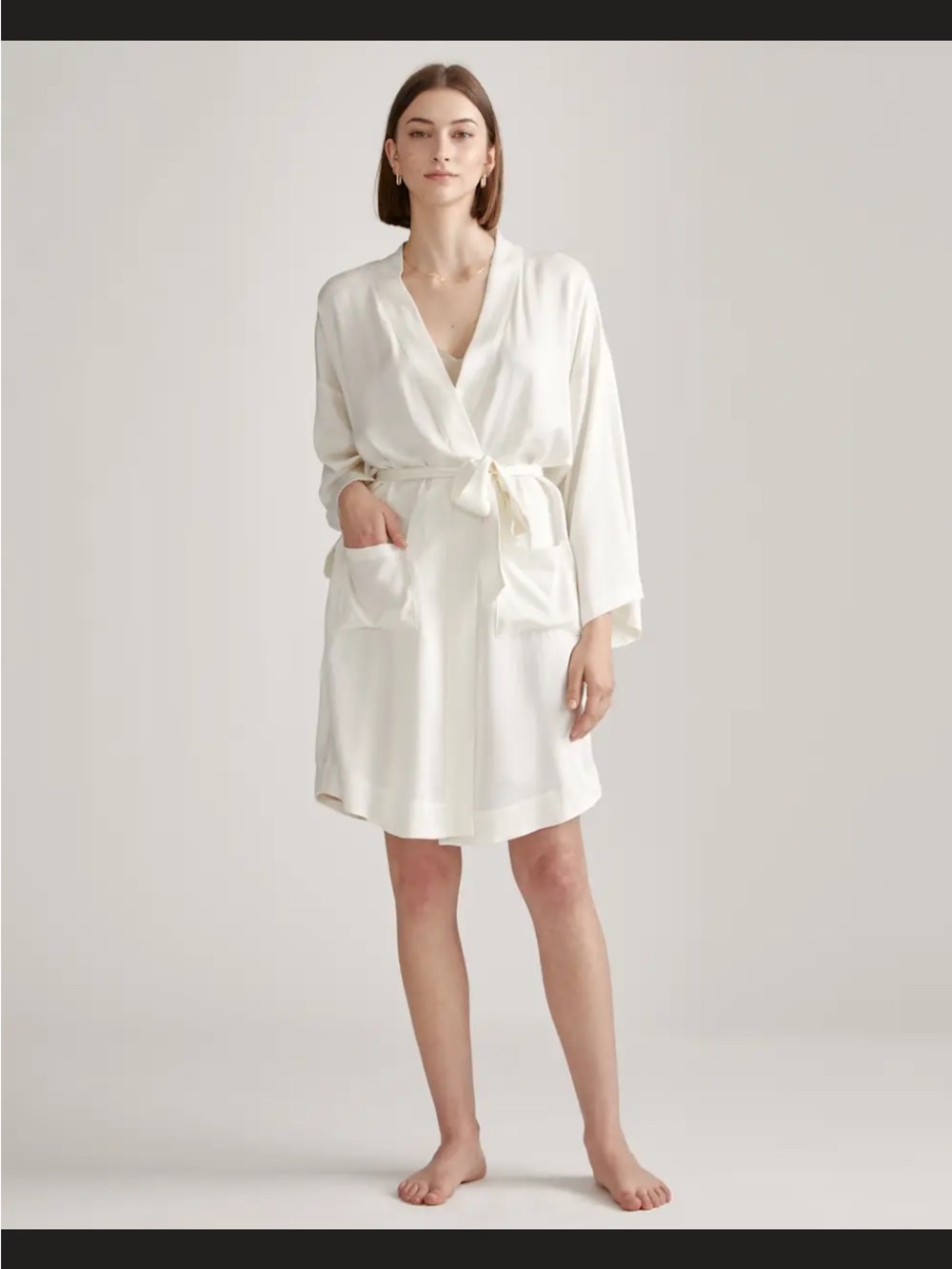 Quince Ivory Short Kimono Robe Washed Silk NWT